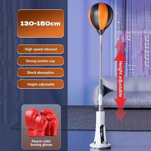 Speed Punch Ball with Stand Boxing Reflex Ball Punching Bag with Gloves Adjustable Height 130~150cm Boxing Bar Training Kit for Adults, Teens & Kids