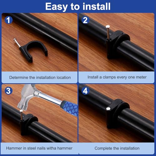 HARFINGTON 120pcs Cable Clips with Nail 18mm ID Circular Single Half Clamp J-Hook with Nail Cord Clips for Wires on Wall for Ethernet Tacks Coax Pex Tubing Pipe Support, Black - size: 18mm ID