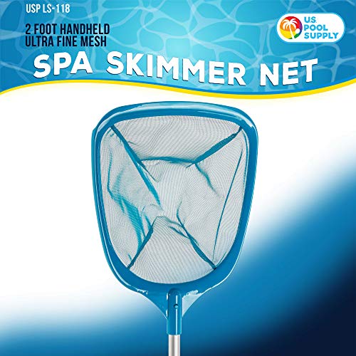 U.S. Pool Supply Professional Spa, Hot Tub, Pool Hand Leaf Skimmer Net with Aluminum Pole - Deep Ultra Fine Mesh Netting Bag Basket, Clean The Finest Debris - Pond Small Kid Kiddie Inflatable Pool - size: 12" Pole (Leaf Skimmer)