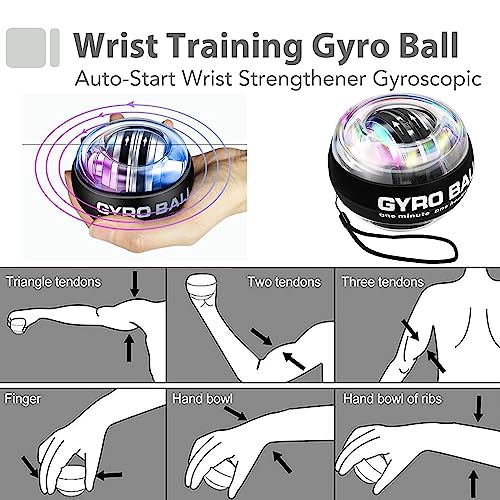 Grip Strength Trainer Kit with Finger Exerciser, Hand Grip Strengthener, Hand Extension Exerciser, Stress Relief Ball, Grip Ring, Gyro Ball for Muscle Building and Injury Recover - color: Gray&Black