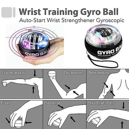 Grip Strength Trainer Kit with Finger Exerciser, Hand Grip Strengthener, Hand Extension Exerciser, Stress Relief Ball, Grip Ring, Gyro Ball for Muscle Building and Injury Recover - color: Gray&Black