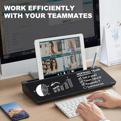 Desktop Whiteboard Dry-Erase-Board - Computer Keyboard Stand White Board Surface Pad with Drawer, Desk Organizers with Accessories for Office, Home, School Supplies - Complete Black - color: Black Base/Glass