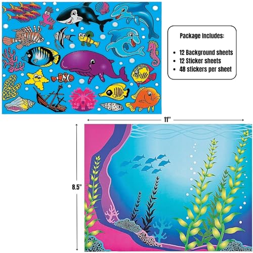 Fun Express - Dyo Aquarium Sticker Scene - Stationery - Stickers - Make - A - Scene (Lrg) - VBS Vacation Bible School Supplies/Decor - 12 Pieces