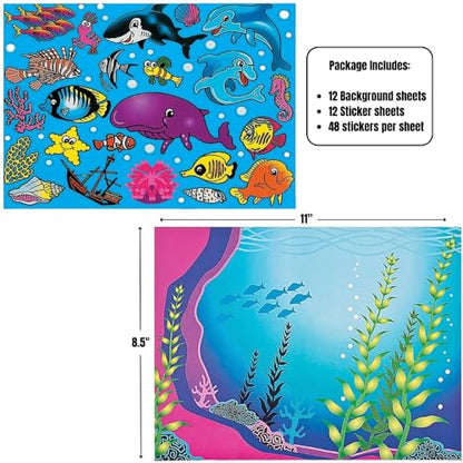 Fun Express - Dyo Aquarium Sticker Scene - Stationery - Stickers - Make - A - Scene (Lrg) - VBS Vacation Bible School Supplies/Decor - 12 Pieces