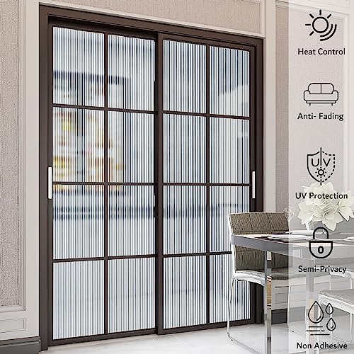 Reeded Glass Window Film, Window Privacy Film, Frosted Window Vinyl, 3D Decorative Decals Non Adhesive for Bathroom Living Room 17.7x78.7 inches
