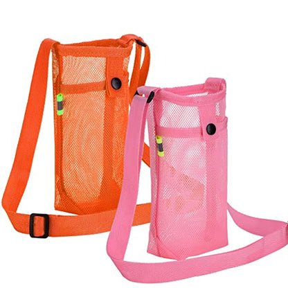 Tainehs Water Bottle Holder Carrier with Adjustable Shoulder Strap - Beach & Sports Bottle Bag for Hiking, Gym, Camping, Walking, Travel - color: Orange/Pink