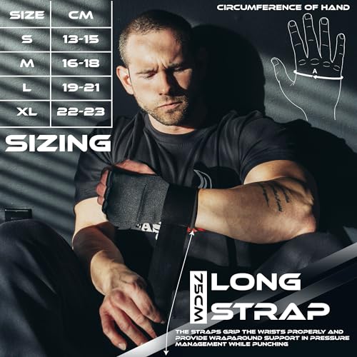 BEAST RAGE Inner Gloves with Hand Wraps Quick Wrap Long 36" Wrist Support MMA Muay Thai Bandages Punching Martial Arts Training Men Women Kickboxing Bandages Under Bag Gloves - color: Black Rage, size: XL (Adult)