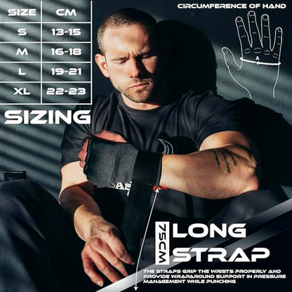 BEAST RAGE Inner Gloves with Hand Wraps Quick Wrap Long 36" Wrist Support MMA Muay Thai Bandages Punching Martial Arts Training Men Women Kickboxing Bandages Under Bag Gloves - color: Black Rage, size: XL (Adult)