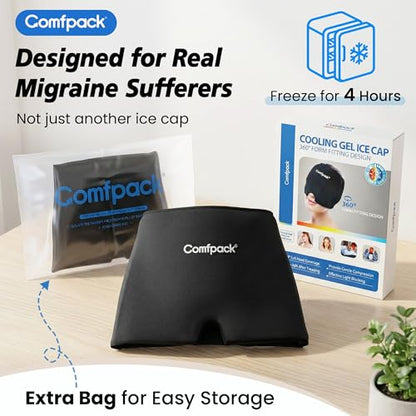 Comfpack Migraine Relief Cap Headache Hat Ice Pack Mask, 30% Longer Cold