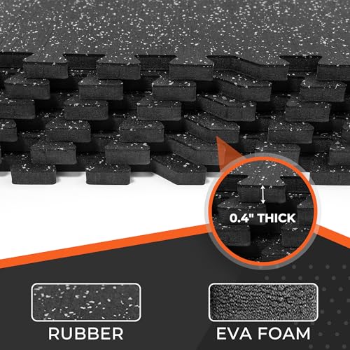 SUPERJARE 0.4'' Thick 36 Pcs 144 Sq Ft Rubber Top Exercise Equipment Mats - size: 48 Tiles (192 Sq Ft)
