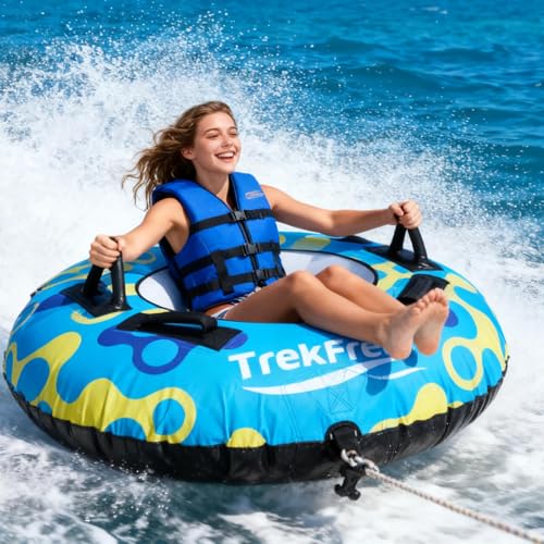 Inflatable Towable Tube, 1 Rider, PVC+600d Polyester Rib Fabric, Four Foam-Filled Reinforced Handles, Quick Connect Tow Point, Boat Tubes and Towables, Stable Ride