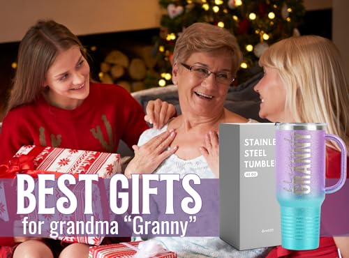 Onebttl Christian Grandma Gifts for Mother's Day & Christmas, 40oz Purple & Blue Glitter Handle Stainless Steel Tumbler, Straw & Lid Included, Blessed Granny Gifts