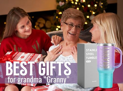 Onebttl Christian Grandma Gifts for Mother's Day & Christmas, 40oz Purple & Blue Glitter Handle Stainless Steel Tumbler, Straw & Lid Included, Blessed Granny Gifts