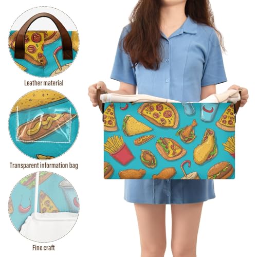 Ollabaky Collapsible Rectangular Closet Storage Bin Burger Fried Chicken Hot Dog Pizza Taco French Fries Shelf Basket Box with Leather Handles - Storage Cube, Nursery Storage, Laundry Hamper
