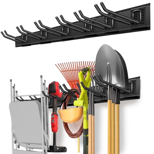 PIYILO Garage Wall Organizer, 48 inches Adjustable Garden Tool Organizer | Heavy-duty Alloy Steel, 360 LBS Load, Wear & Tear Resistant, Soft Anti-Scratch Hook Sleeves, For Lawn, Yard & Shed Storage - size: 48 inch 6-Hook