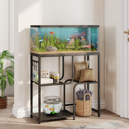 HOOBRO 20 Gallon Fish Tank Stand with Storage Shelves, Heavy Duty Aquarium Stand, Metal Frame Reptile Turtle Tank Stand, 29.9”L x 11.8”W, 220 LBS Capacity, Black BB74FT01