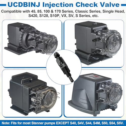 1/4-Inch UCDBINJ Injection Check Valve Replacement for Stenner Pumps, Fits for 45/85/100/170 Series, S128/S420/S10P/VX/S/SV Series, Classic Series Peristaltic Pump Parts
