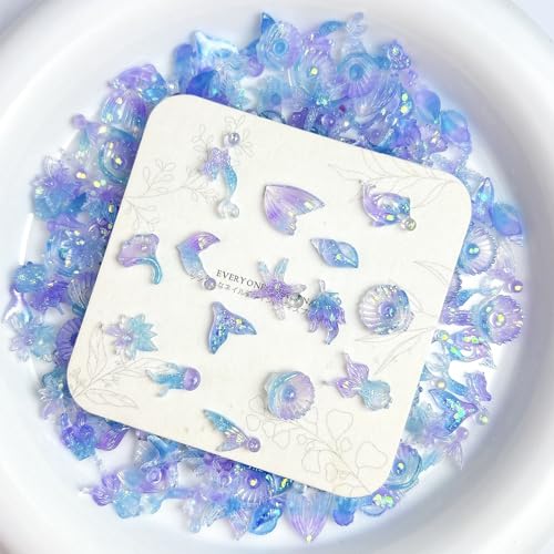 50 PCS Mini Resin Glowing Sea Creatures Set, Dreamy Blue Resin Marine Decor, Tiny Dolphin/Seahorse/Shell Figures for Aquarium & Mini Landscapes, Glow-in-Dark Ocean Decor
