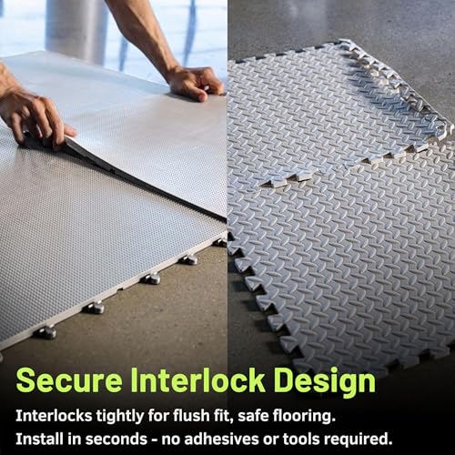 Baselayer Performance Series Interlocking Floor Tiles - Durable ½ in TPE (Rubber Like, NOT Foam, no Odor) - Gym Flooring for Weights & Heavy Equipment - Gray, 30 SqFt (12 Pack) - Made in USA