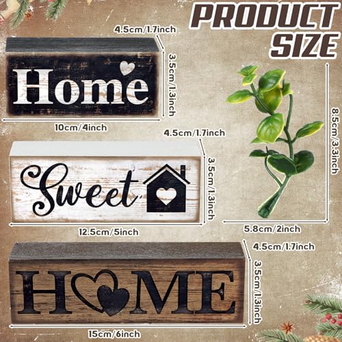 4 Pcs Farmhouse Wooden Tabletop Decor Farmhouse Tiered Tray Decor Rustic Eucalyptus Leaves Wood Block Sign Gift Sweet Home Centerpiece Home Table Decortion