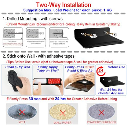 Cosmos Set of 2 Acrylic Floating Wall Shelves Hanging Shelves, Adhesive Wall Display Shelf Stand for Plant Pot, Speaker, Security Camera, Figures in Office and Home, 7.8 x 5.8 Inch (Solid Black) - color: Solid Black