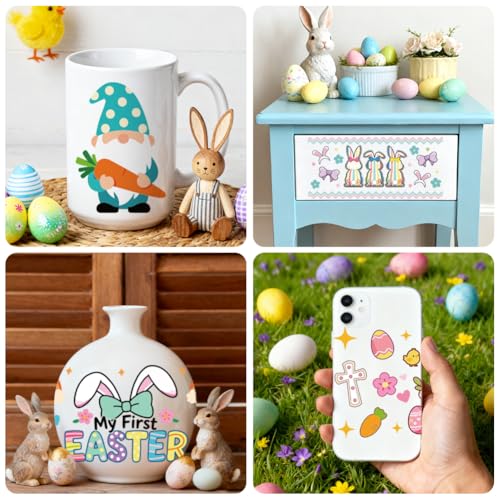 UV DTF Cup Wraps Transfer Stickers Easter Rabbit and Eggs Pattern, 10 Sheets Waterproof Custom Vinyl Transfer Sticker 16oz Coffee Glass Cup Tumbler Bottle Mug Decals for Men Women - style: Easter Rabbit and Eggs