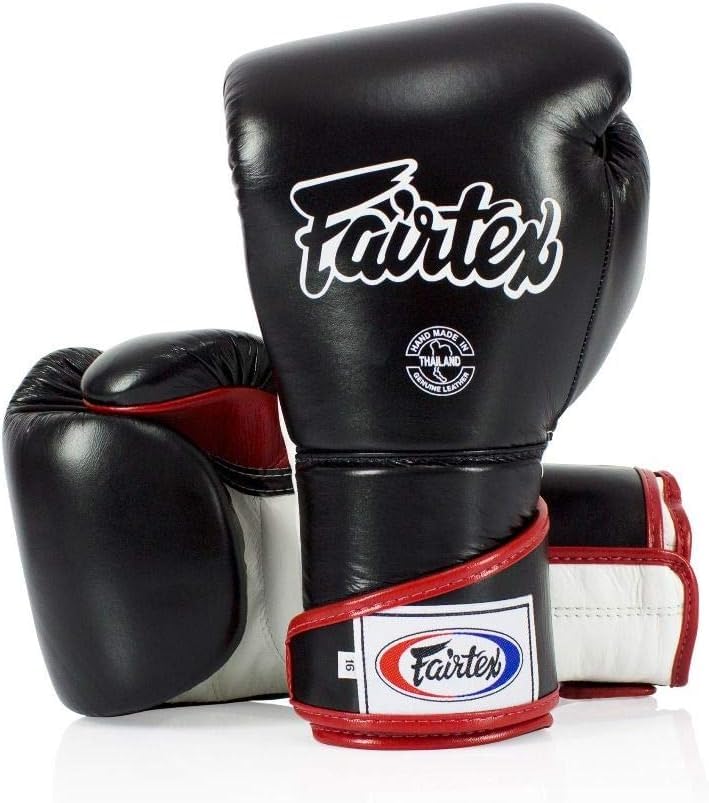 Fairtex BGV6 Angular Boxing Gloves, Locked Thumb Muay Thai MMA Kickboxing - color: Black/White/Red, size: 14oz