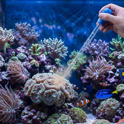 Blue 50ml Aquarium Coral Fish Feeder, 27.7IN Extra Long Turkey Baster, Aquarium Siphon Water Changer, Aquarium Cleaning Tools, Blue