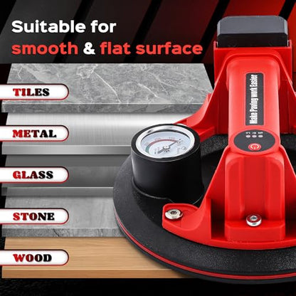 2 Pack Electric Glass Suction Cups 8" Auto Stop/Suction Vacuum Cups with Metal Handle for Glass Ceramic Tile Metal Smooth Board Marble Windshields