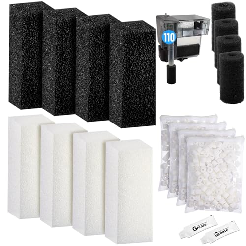 22 Pcs/4 Set of Three-Stage Filtration Fish Tank Filter Compatible with Aquaclear 110 Power Filter, Maintenance Kit, Foam Pads, Mesh Bags, Ceramic Rings, for 60- to 110-gallon Aquariums - style: Aquaclear 110