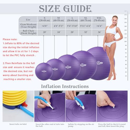 Soft Exercise Ball, Yoga Pregnancy Ball Chair, Pilates Equipment with Pump - color: Purple, size: L(23-26inch/58-65cm)