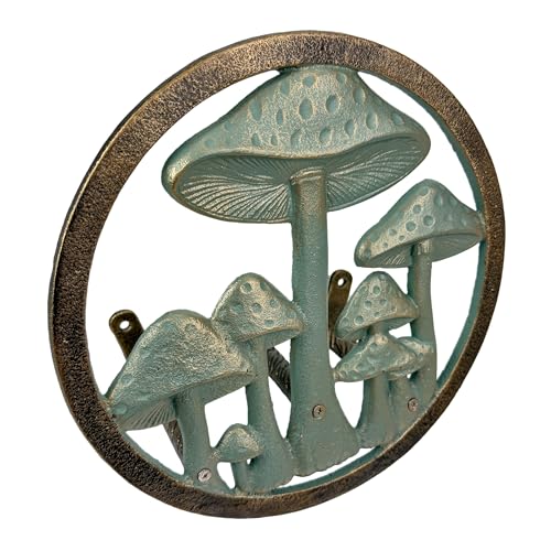 Zeckos 11.75 Inch Cast Iron Mushroom Garden Hose Holder, Verdigris and Bronze Outdoor Hose Hanger with Matching Hardware for Porch, Patio, Fence or Yard Wall Decor and Garden Hose Storage - color: Mushroom - Bronze