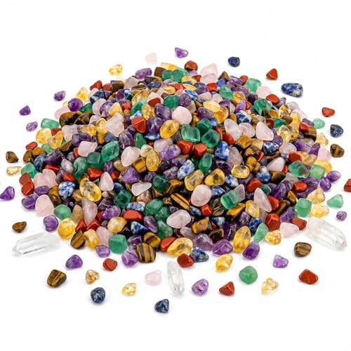 5‑7mm Crystal Gravel 1 lb in Small Box | White Quartz, Rose Quartz, Green Fluorite, Rainbow Crystal, Cat’s Eye, Amethyst | Fish Tank, Planter, DIY, Meditation Decor (Rainbow Crystal) - color: Rainbow Crystal