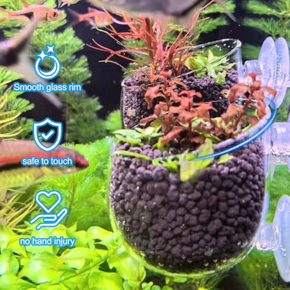 4pcs Glass Aquarium Decor Plants Pot，Crystal Aquatic Plant Pot with Suction Cup, Betta Resting Bed Spot，Aquarium Planter Landscaping Cup with Stones Clip and Tweezers (4pcs Glass Aquarium Plant Pot) - size: 4pcs glass aquarium plant pot