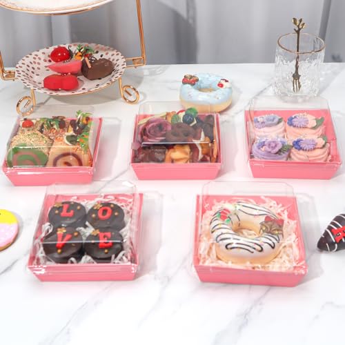 TMLQPACK 100Pack 4 Inches Charcuterie Boxes with Clear lids Covered Strawberries Boxes - color: Pink