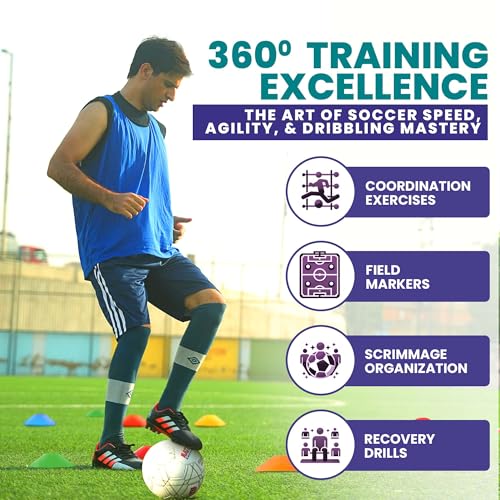 Soccer Cones 100/50/25 Pack with Carry Bag & Holder Five Colors | Agility Disc Cones Set for Training | Sports Practice Equipment for Soccer, Football, Basketball, Coaching & Speed