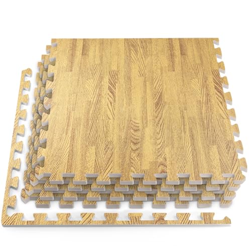HomeCube USA 3/8" Medium Oak Interlocking Foam Floor Tiles, 32 Sq Ft | Includes 8 24x24 inch interlocking EVA foam tiles with anti-fatigue cushioning for home, office, gym & commercial spaces. - color: Medium Oak, size: 32 Sq Ft (8 Tiles)