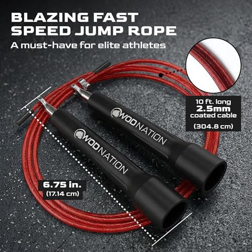 WOD Nation Adjustable Speed Jump Rope For Men, Women & Children - Blazing Fast Fitness Skipping Rope Perfect for Boxing, MMA, Endurance - color: Silver & Black