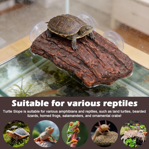 Turtle Basking Plat Form with 3 Suction Cups, Shale Climbing Ramp for Tortoises/Terrapins, Frogs & Newts, Aquarium Resting Terrace Decoration