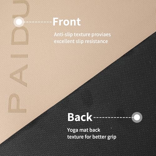 PAIDU POE Yoga Mat （10mm）Extra Thick Fitness Mat 72"x24" with Carry Strap | Non-slip, tear-resistant and suitable for all ages, perfect for yoga, Pilates, home gym and full-body workouts. - color: Beige+Black.