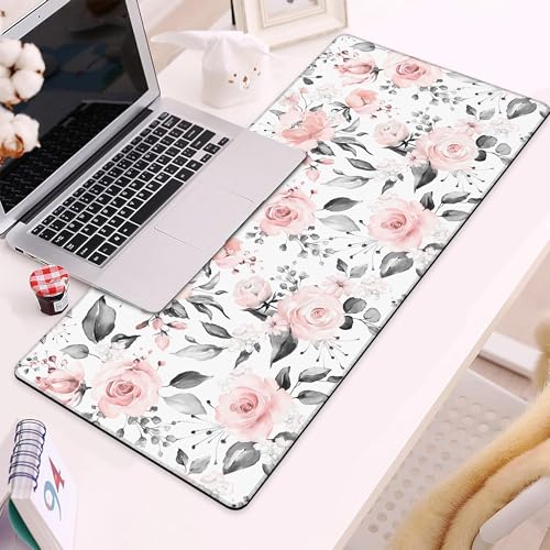 Desk Mat, Pink Rose Flowers Floral Large Extended Gaming Mouse Pad,Waterproof Non-Slip Rubber Base and Stitched Edges Desk Pad for Work Game Office Home 35.4x15.7in - color: Colour14