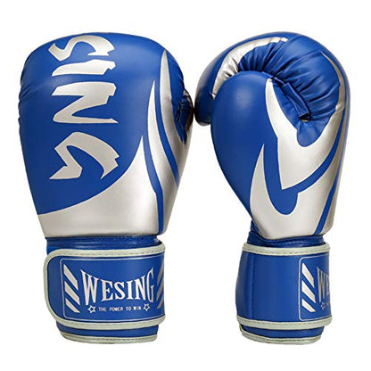 WESING Boxing Gloves for Men 14 Oz MMA Training Sparring Gloves 16 Oz Punch Mitts - color: Blue, size: 8 Oz