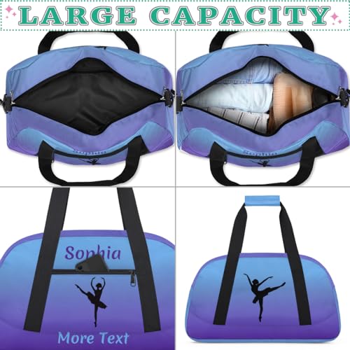 Personalized Dance Bag Girl Sport Duffel Bag, Custom Kids Gym Bag, Purple Ballet Gifts Customize Travel Duffle Bag with Name, Overnight Weekender Bags - color: Color 1, style: Ballet
