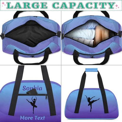 Personalized Dance Bag Girl Sport Duffel Bag, Custom Kids Gym Bag, Purple Ballet Gifts Customize Travel Duffle Bag with Name, Overnight Weekender Bags - color: Color 1, style: Ballet