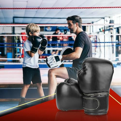 HERCHR Boxing Gloves, PU Leather Taekwondo Gloves Professional Fighting Children Boxing Training Gloves Thickened Punching Sparring Training Mitts for Kids - color: black