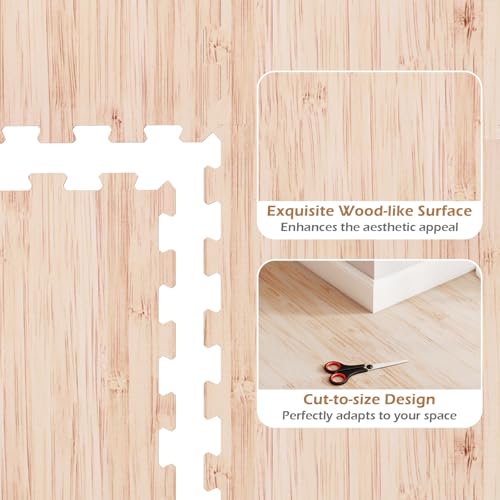 DORTALA 16PCS Interlocking Floor Tiles, Wood Grain Puzzle Printed Foam Tiles, 20'' x 20'' EVA Exercise Gym Mats, Soft Protective Flooring Mats for Home Gym, Living Room, Bedroom & Office - size: 42 sq. ft. (16 pcs)