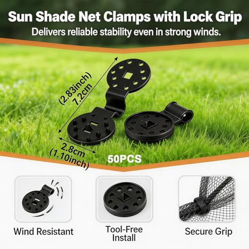 50Pcs Tarp Clips, Shade Cloth Clips Heavy Duty Lock Grip, Windproof Awning Clamp for Sunscreen, Sunshade Retaining Net, Garden Greenhouse Tarp Mesh Canopy Fence