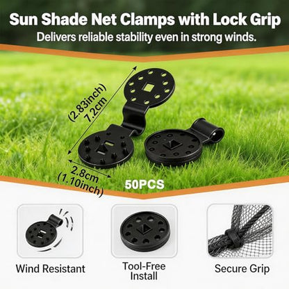 50Pcs Tarp Clips, Shade Cloth Clips Heavy Duty Lock Grip, Windproof Awning Clamp for Sunscreen, Sunshade Retaining Net, Garden Greenhouse Tarp Mesh Canopy Fence