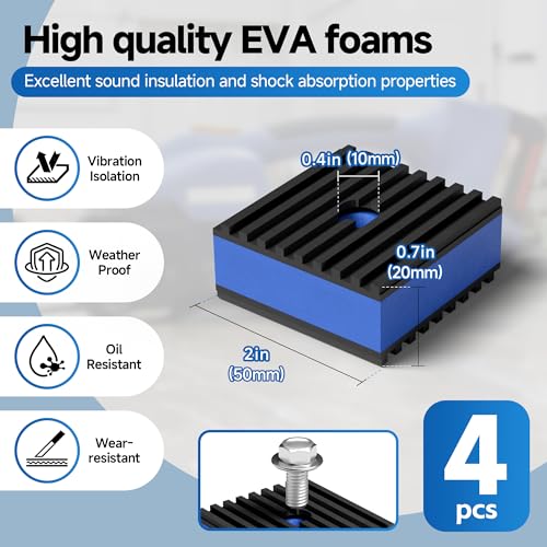 2" X 2" Anti Vibration Pads,Vibration Isolator Pads for Air Compressor,Mechanical Vibration Damping Pads for washing machine,Pre-Drill Hole Rubber Isolation Pads for Heavy Duty Rubber(4 Pcs)