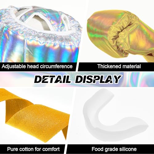 Kanayu 14 Pcs Boxing Gloves and Headgear Set for Beginners Youth 16 Ounce Boxing Gloves Headgear Helmet Hand Wraps Mouth Guards Equipment for Beginners Training Equipment Gifts - color: Holographic Color